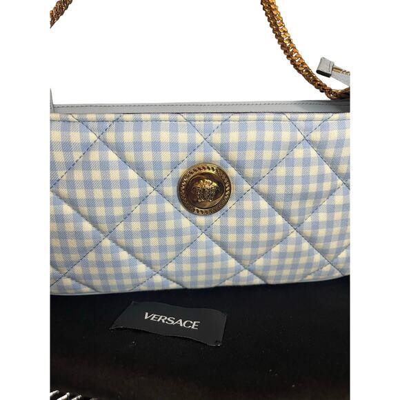 Versace blue cloth and leather checker bag - Picture 1 of 8